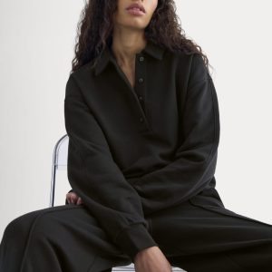 Lightweight Terry Polo Sweatshirt | Black