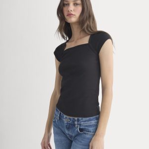 RetroSoft Cotton Square-Neck Tee | Black