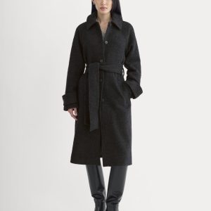 Italian Belted Overcoat | Carbone/Black