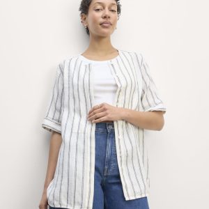The Bib Shirt in Linen | Bone/Navy