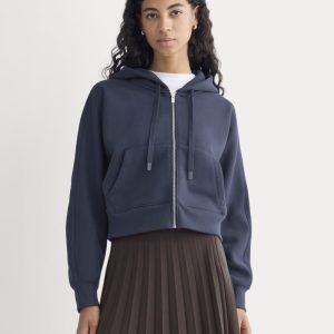 Luxe Fleece Full-Zip Cropped Hoodie | Navy
