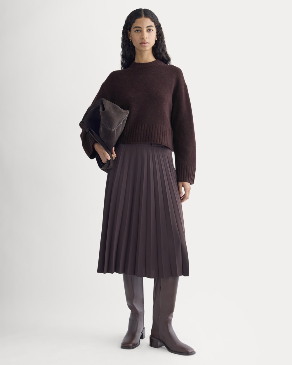 Cropped Boxy Crew in Luxe Merino | Heathered Winetasting - Image 3