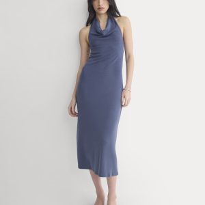 Cowlneck Halter Dress in Butterknit | Washed Navy