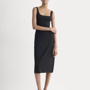 Knit Square-Neck Midi Dress | Black