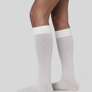 Eira Petite Dots Knee-High Socks | White