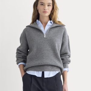 The Half-Zip Sweater in Luxe Merino | Heathered Mid-Grey