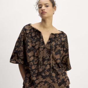 The Supima? Puff-Sleeve Top | Black / Cocoa Floral