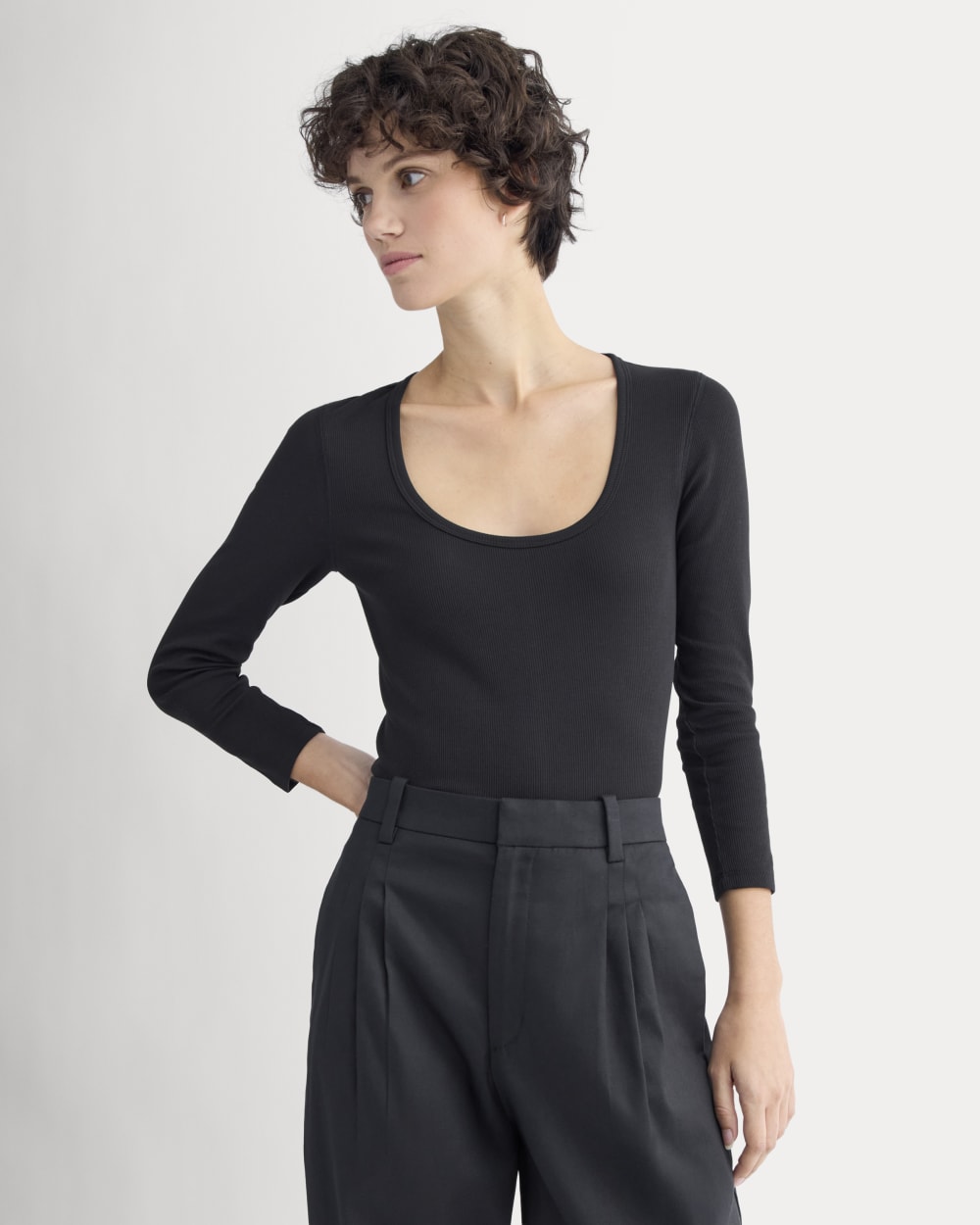 Luxe Rib Deep U-Neck Top | Black