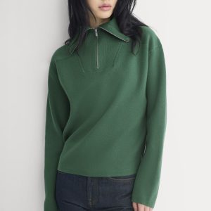 Double Knit Half-Zip in Cotton Merino | Hunter Green