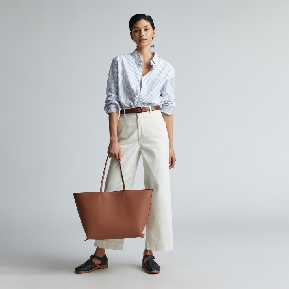 The Luxe Italian Leather Tote | Cognac - Image 2