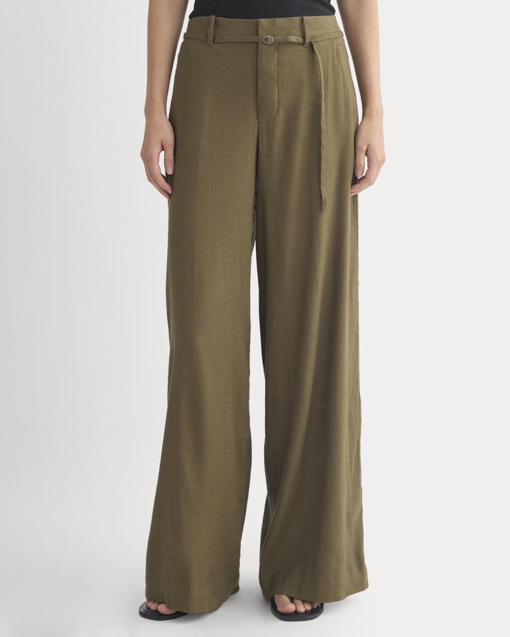 Wide-Leg Belted Pant in Stretch Linen | Beech | Regular - Image 3