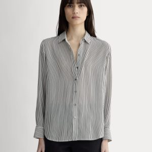The Must-Have Shirt in Washable Silk | Black Micro Stripe