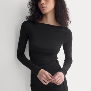 Tissue Boatneck Top | Black