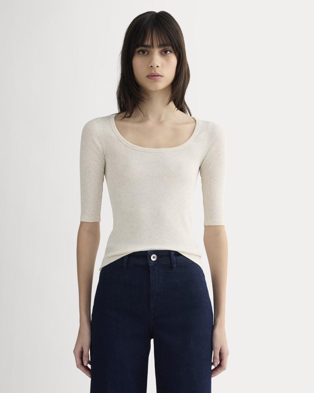 The Luxe Rib Scoop-Neck Tee | Heathered Oat