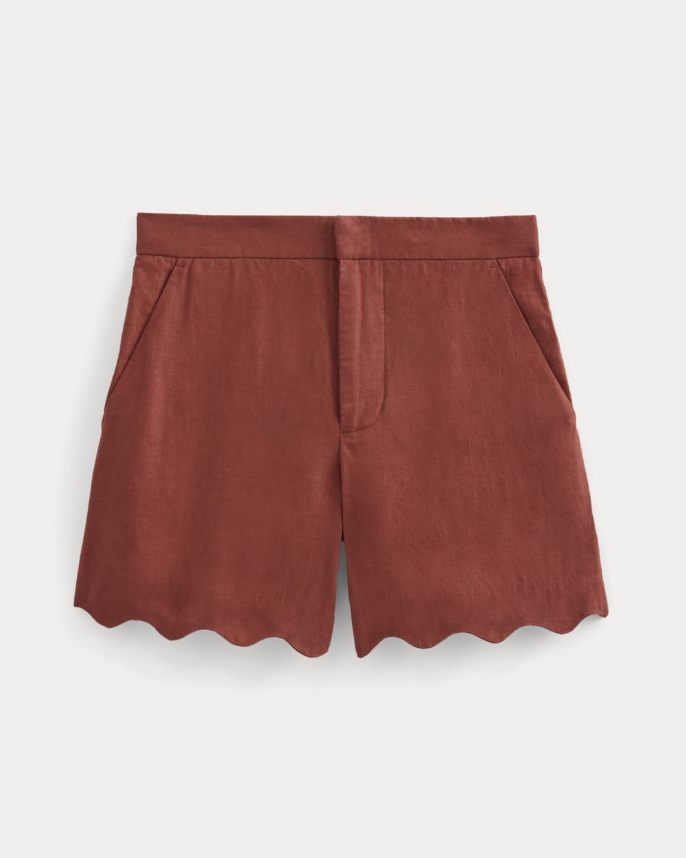 Scalloped Edge Short in Linen | Henna Red - Image 2