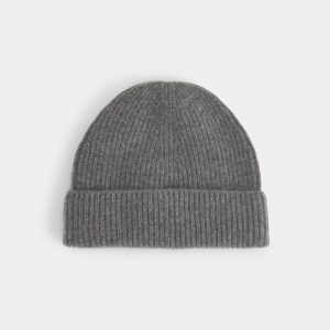 The Cashmere Ribbed Beanie | Heather Charcoal