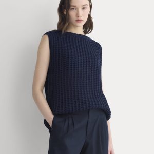 Open-Knit Tunic Vest in Elevated Cotton | Navy