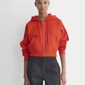 Luxe Fleece Full-Zip Cropped Hoodie | Fiery Red