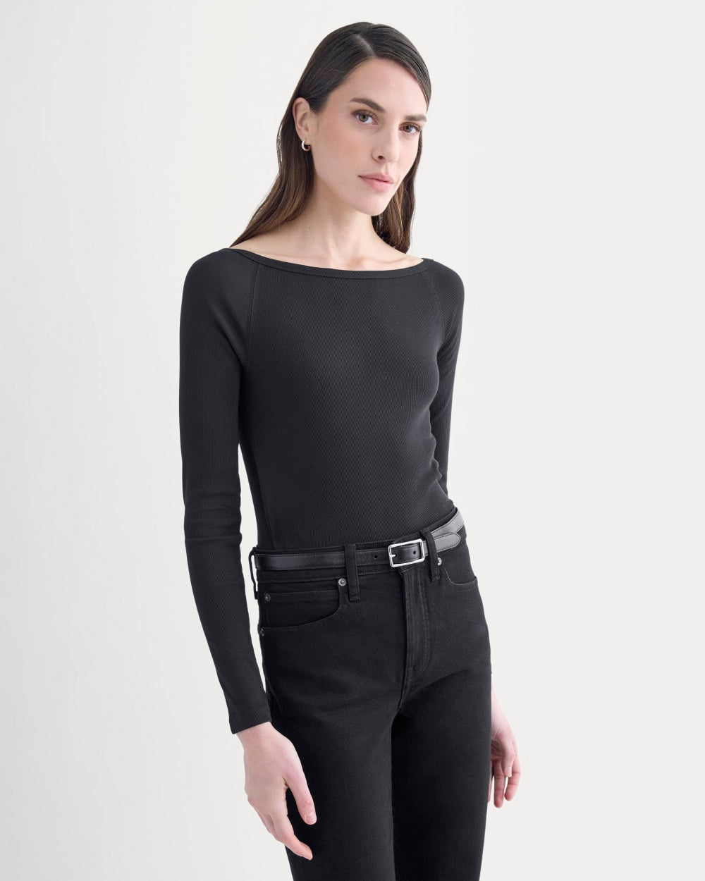 Luxe Rib Boatneck Top | Black