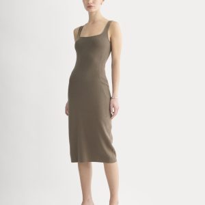 Knit Square-Neck Midi Dress | Deep Taupe