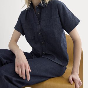 Cropped Boxy Denim Shirt | Dark Indigo Rinse