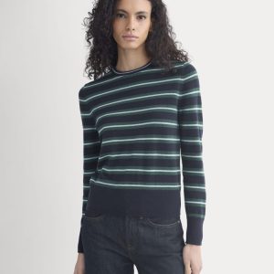 Cashmere Slim Crew Sweater | Hunter Green/Open Air Blue