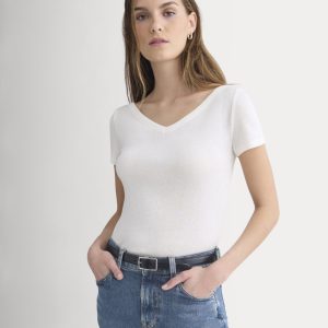 Tissue Short-Sleeve V-Neck Top | Bone
