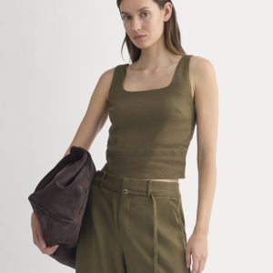Square Tank in Stretch Linen | Beech