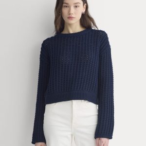 Open-Knit Crew in Elevated Cotton | Navy