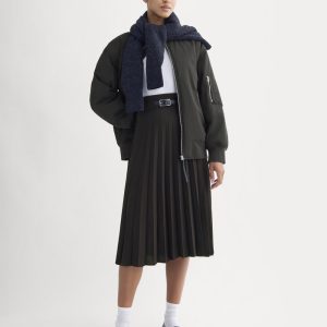 Pleated Crepe Midi Skirt | Black