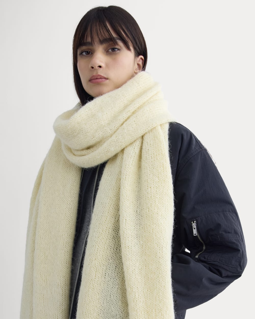 Plush Alpaca Scarf | Bone/ Black - Image 3