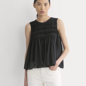 Twisted Pleat Tank in Silk Georgette | Black